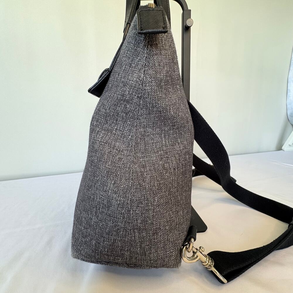 Henry Bendel Jetsetter Convertible Backpack Gray Canvas & Black Leather Trim - Picture 3 of 16